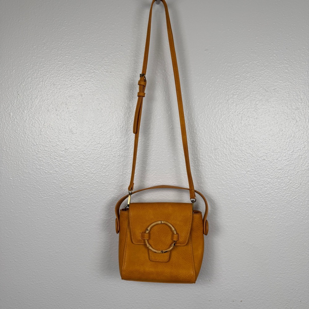 Free People Carrie Circle Mustard Shoulder Bag Bamboo Ring Boho - Picture 15 of 16